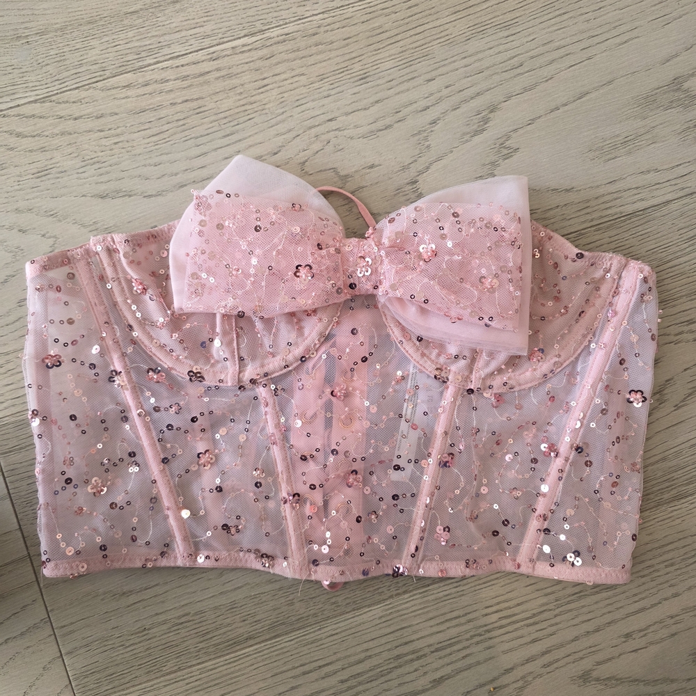 City Streets Pink Sequin Crop Top Y2k